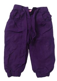 Purpurové šusťákové podšité kalhoty s páskem zn. YD