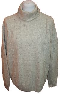 Pánský béžový melírovaný vlněný svetr s rolákem