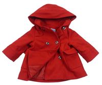 Červený vlněný kašmírový zateplený kabát s odepínací kapucí zn. Jacadi