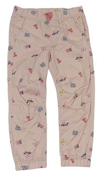 Světlerůžové plátěné kalhoty s motýlky zn. H&M