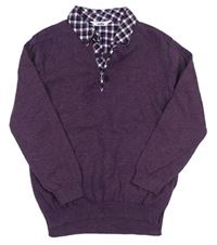 Fialový melírovaný svetr s košilovým límcem zn. M&Co.