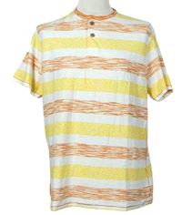 Pánské oranžovo-žluto-bílé pruhované tričko s knoflíčky zn. Mantaray 