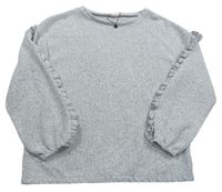 Šedý melírovaný lehký svetr s volánky na rukávech zn. Zara