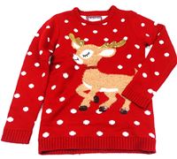 Červený puntíkatý svetr s jelenem zn. Y.d