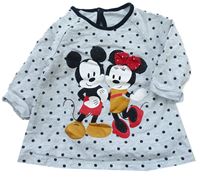 Světlešedo-černé melírované šaty s Mickey a Minnie a puntíky zn. George