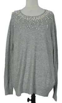 Dámský šedý svetr s perličkami zn. Wallis 