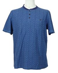 Pánské modro-tmavomodré vzorované tričko s knoflíčky 
