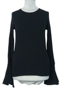 Dámské černé žebrované triko s rozšířenými rukávy zn. Zara 