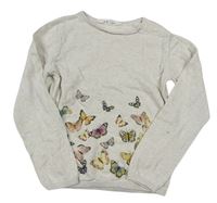 Světlebéžový lehký svetr s motýlky zn. H&M