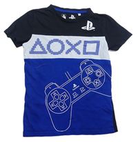 Safírovo-bílo-černé tričko s ovladačem - PlayStation zn. C&A