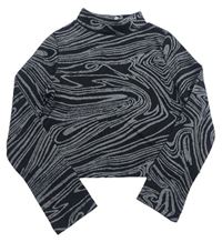 Černo-šedé vzorované crop triko zn. E-Vie