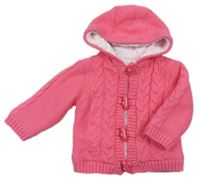 Růžový propínací zateplený svetr s kapucí zn. Mothercare