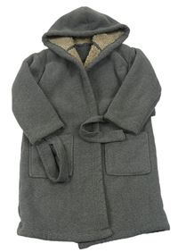 Šedý fleecový zateplený kabát s páskem a kapucí zn. M&S
