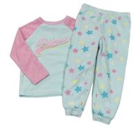 Světlemodro-růžové fleecové pyžamo s hvězdičkami a nápisem zn. Primark