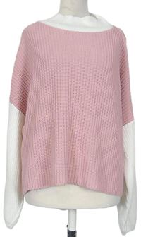 Dámský růžovo-bílý oversize svetr 