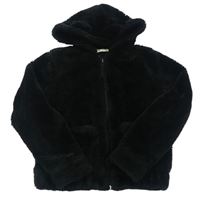 Černá chlupatá podšitá bunda s kapucí zn. H&M