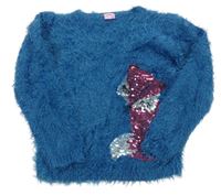Modrý chlupatý svetr s liškou zn. Kiki&Koko