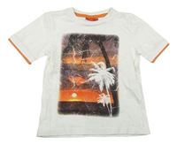 Bílo-oranžové tričko s palmami zn. Tissaia