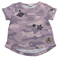 Fialovo-růžové army tričko s obrázky zn. River Island