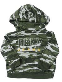 Khaki-šedá army mikina s logem a kapucí zn. DKNY