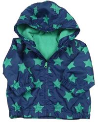 Tmavomodro-zelená šusťáková jarní bunda s hvězdami a kapucí zn. George