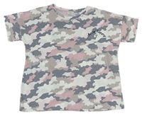 Bílo-šedo-růžové army tričko s nápisem zn. F&F