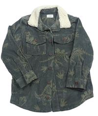 Khaki manšestrová košilová bunda s dinosaury zn. F&F