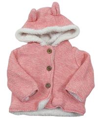 Růžový melírovaný propínací zateplený svetr s kapucí zn. Mothercare