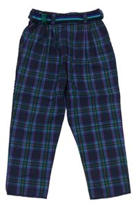 Černo-zeleno-fialové kostkované kalhoty s páskem zn. Adams