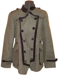 Dámský khaki-šedý tvídový kabát zn. M&S