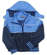 Tmavomodro-modrá šusťáková jarní bunda s ukrývací kapucí zn. Champion
