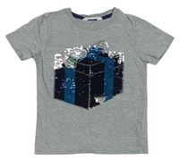 Šedé melírované tričko s dárkem z překlápěcích flitrů zn. H&M