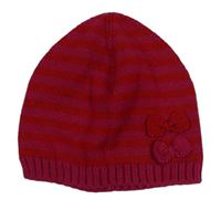 Malinovo-červená pruhovaná pletená čepice s mašličkami zn. NUTMEG