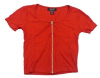 Červené žebrované propínací crop tričko zn. New Look