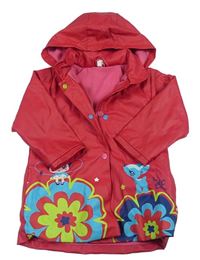 Růžový nepromokavý jarní kabát s kytičkami a kapucí zn. Tuc Tuc