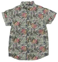 Šedo-smetanová košile s květy zn. George