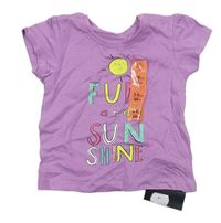Fialové triko s nápisy a sluníčkem zn. Primark