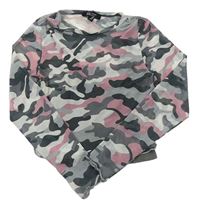Bílo-šedo-růžové šifonové army triko s všitým crop topem zn. New Look 