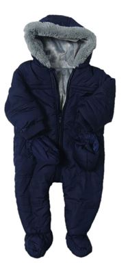 Tmavomodrá šusťáková zimní bunda s kapucí + rukavice zn. George