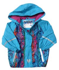 Modro-barevná pogumovaná jarní bunda s hadím vzorem a kapucí zn. Lupilu