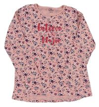 Světlerůžové květované triko s nápisem zn. Topolino