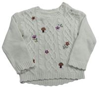 Smetanový vzorovaný pletený svetr s kytičkami a muchomůrkami zn. Nutmeg