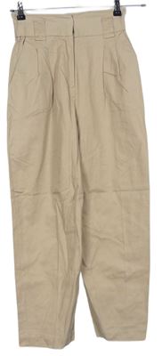 Dámské béžové plátěné paper bag kalhoty zn. H&M