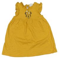 Hořčicové šaty s Minnie a volánky zn. Disney