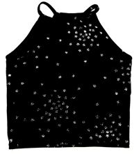 Černo-stříbrný sametový top s hvězdami 