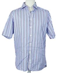 Pánská bílo-modro-růžová proužkovaná košile zn. M&S vel. 16