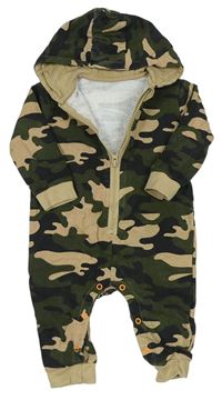 Khaki-černo-béžová army tepláková kombinéza s kapucí zn. Pep&Co