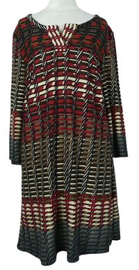 Dámské černo-červeno-béžové vzorované pletené šaty zn. Roman 
