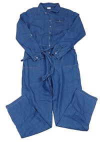 Modrý riflový kalhotový overal s límečkem a zavazováním zn. F&F