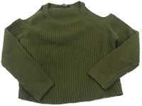 Khaki žebrovaný crop svetr  zn. New Look 